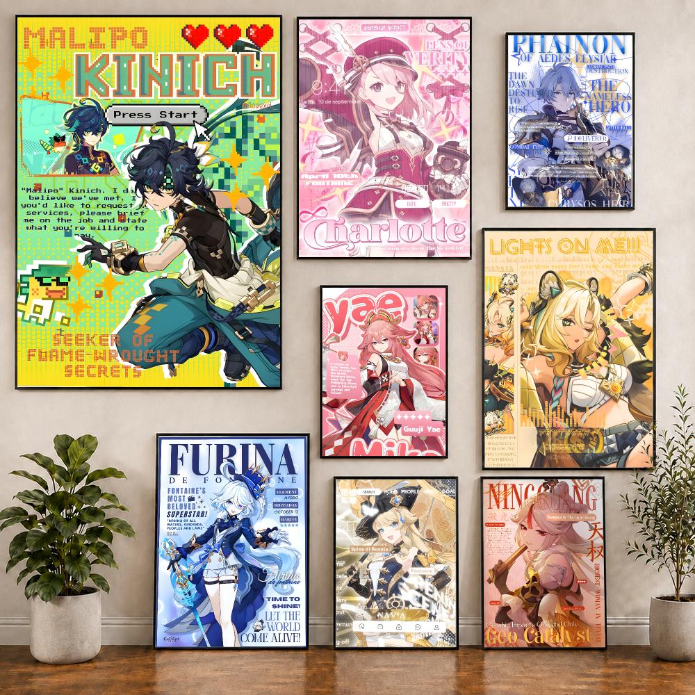 Home Decor Magazine - Pôster estilo revista Genshin, arte decorativa
