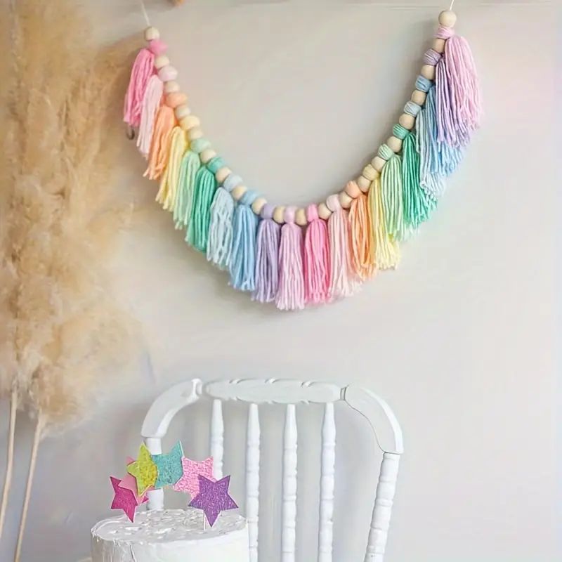 Home Decor Y2K - 1pc boho colorido arco-íris borla guirlanda