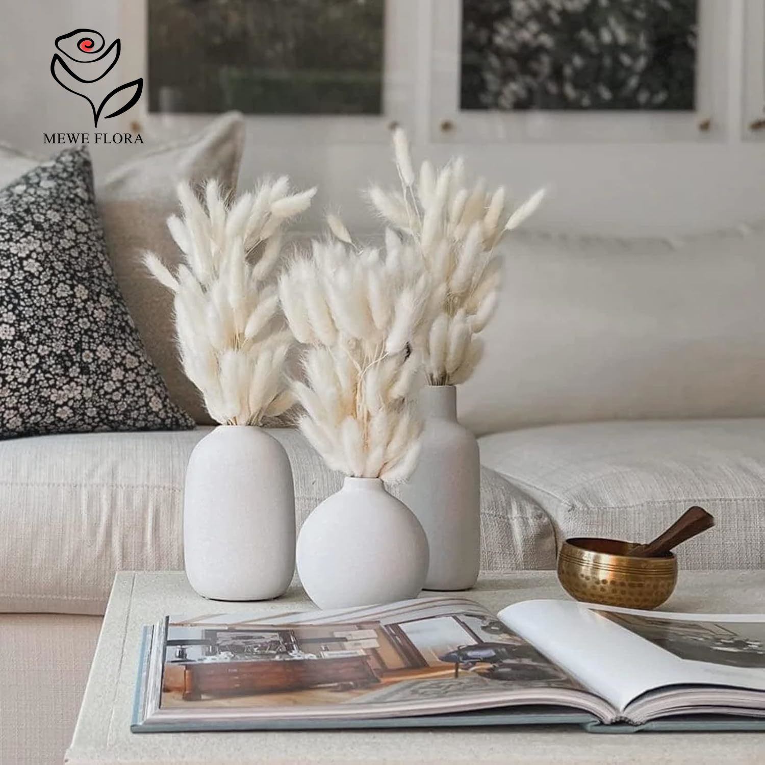 Pampas Grass Decor - 150 pçs branco natural fofo coelho