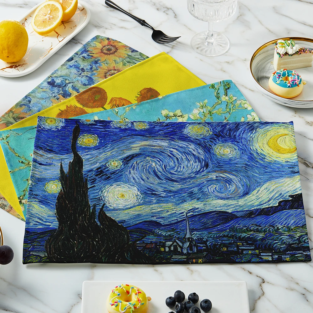 Novo van gogh pintura a óleo t - Linen Table Runner avaliação e preço